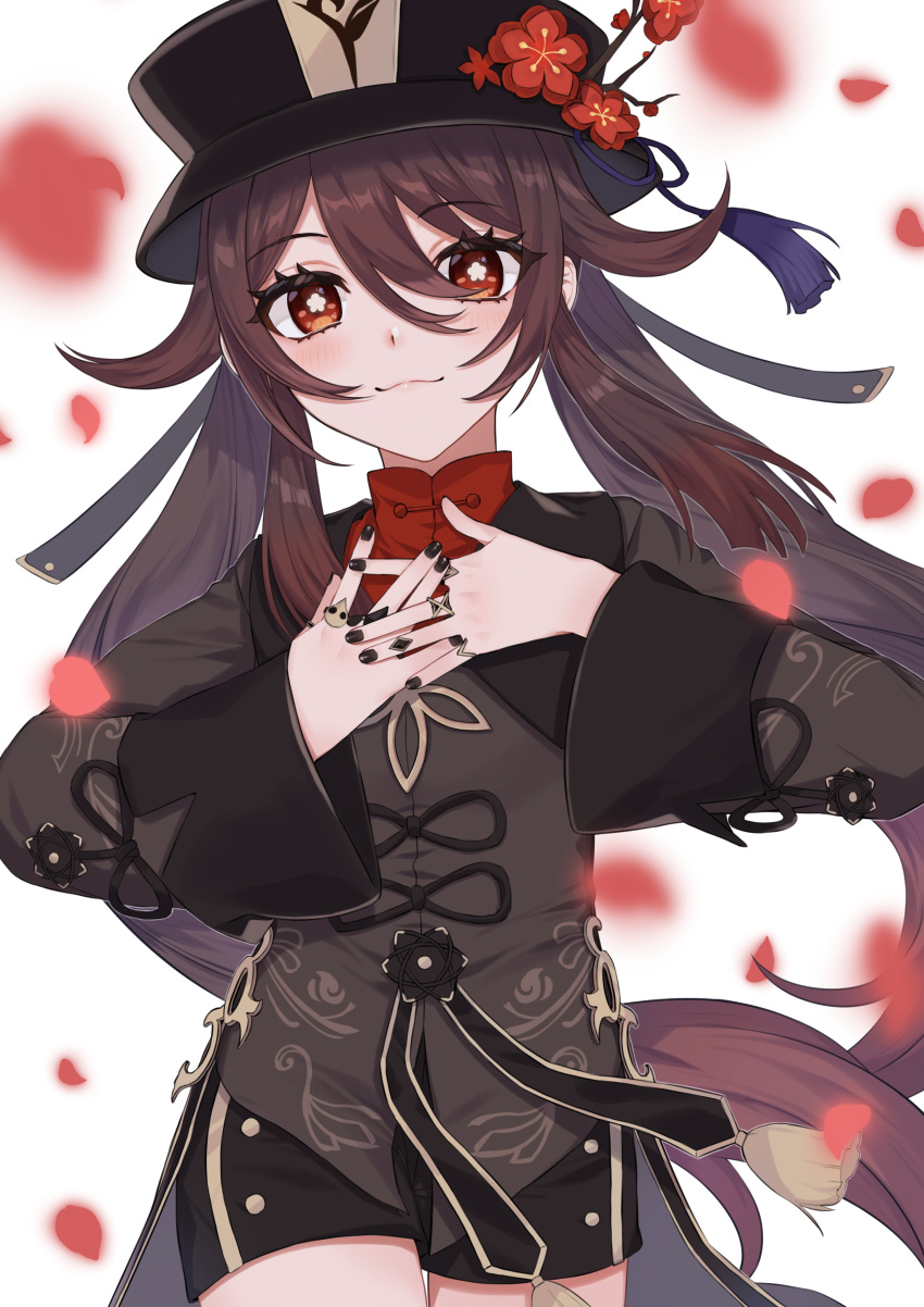 1girl, absurdres, bangs, black_hair, black_nails, blurry, chinese_clothes, commentary_request