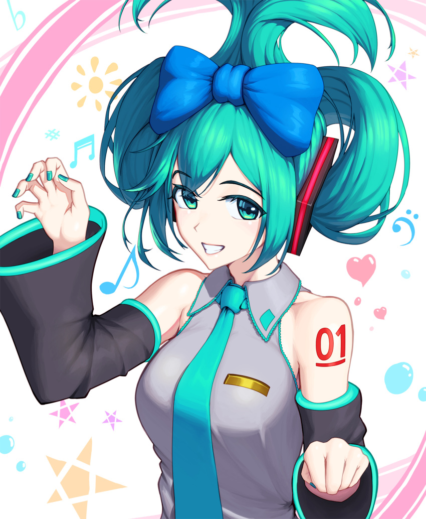 1girl, bangs, bare_shoulders, blue_bow, blue_eyes, blue_hair, blue_nails, bow