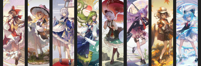6+girls, absurdres, adapted_costume, ahoge, alternate_costume, animal_ears, apron, arch