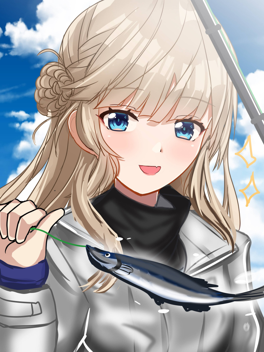 1girl, absurdres, alternate_costume, bangs, black_shirt, black_sweater, blonde_hair, blue_eyes