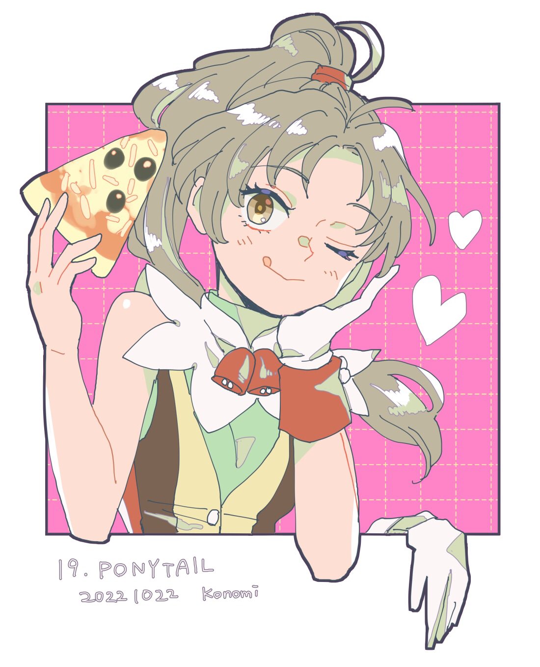 1girl, breasts, brown_eyes, brown_hair, dated, food, gensou_suikoden, gensou_suikoden_i