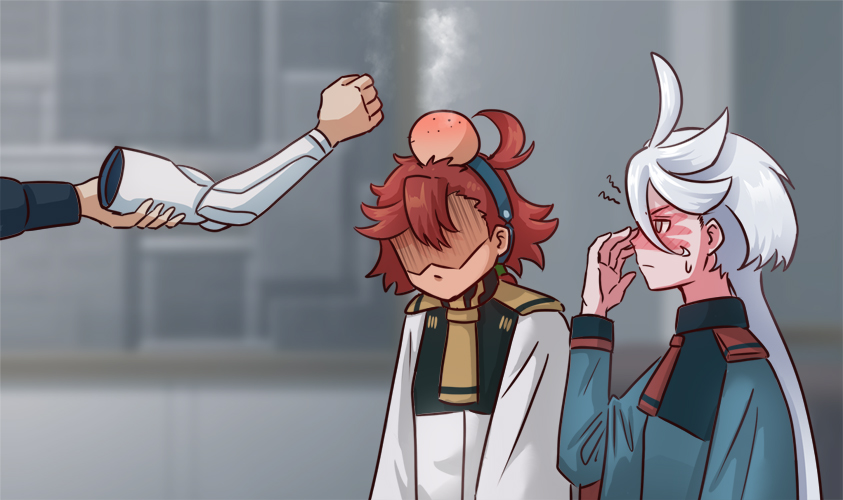 3girls, ahoge, antenna_hair, asticassia_school_uniform, bangs, bruise, bruise_on_face, clenched_hand
