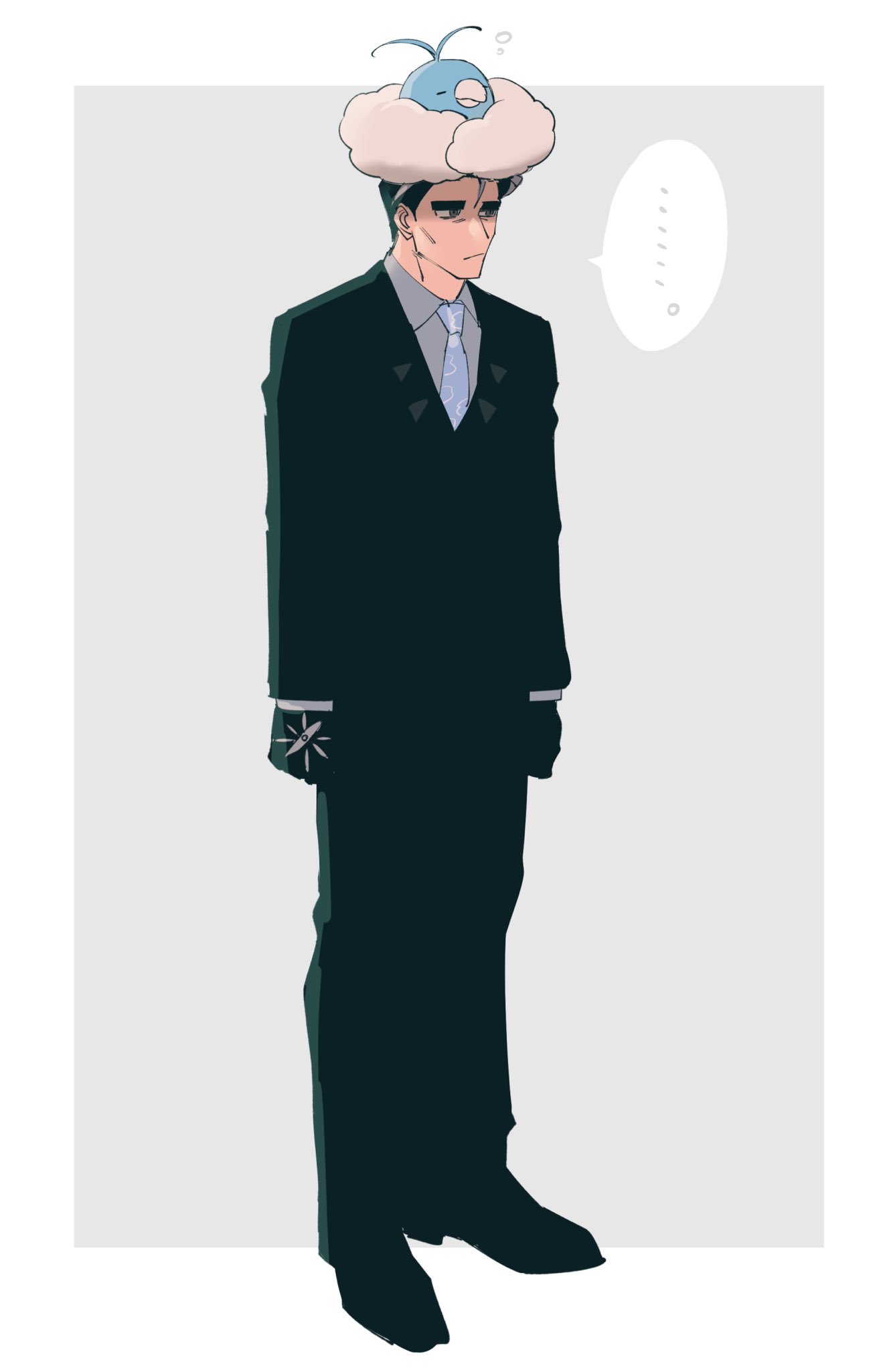 ..., 1boy, black_footwear, black_gloves, black_hair, black_jacket, black_pants, border