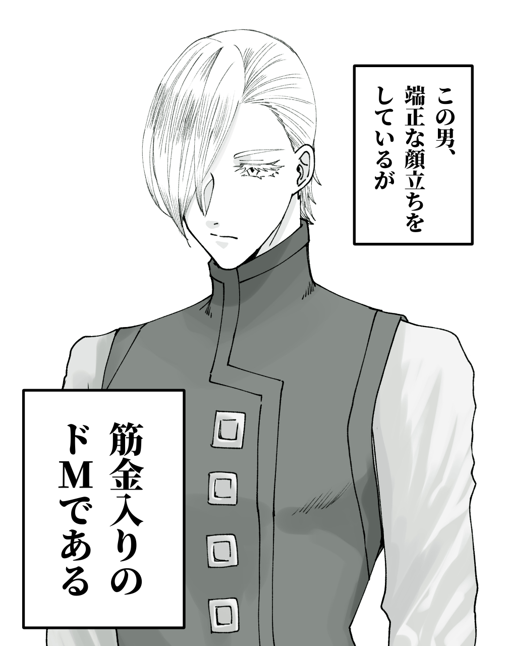 1boy, collared_shirt, dietrich_von_bern_(rosen_garten_saga), greyscale, hair_over_one_eye, highres, looking_to_the_side, monochrome