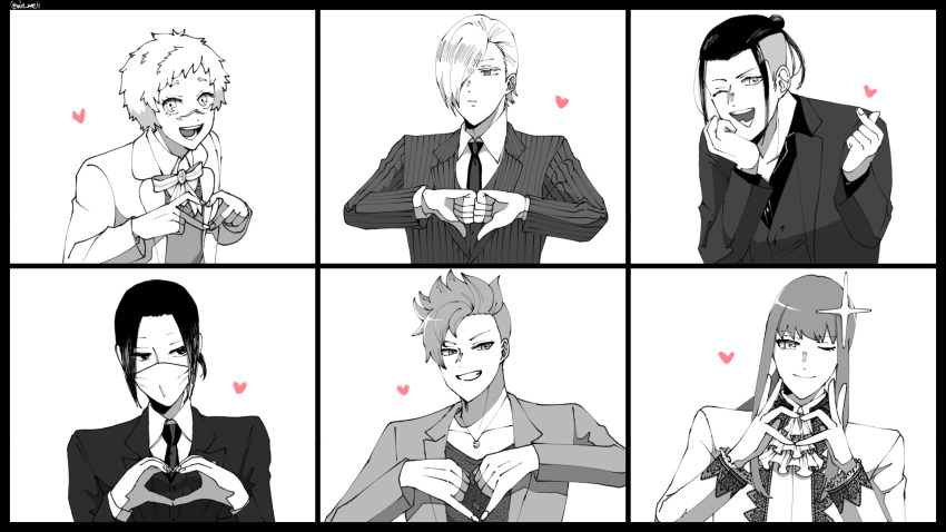 6+boys, aladdin_(rosen_garten_saga), attila_(rosen_garten_saga), bangs, black_hair, black_necktie, blazer, collared_shirt