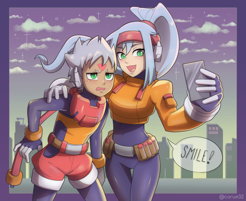 1boy, 1girl, absurdres, ashe_(mega_man), belt, black_bodysuit, blush, bodysuit