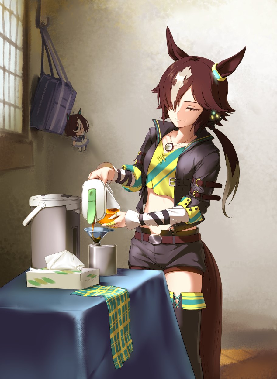 1girl, animal_ears, bag, bangs, belt, black_footwear, black_jacket, black_shorts