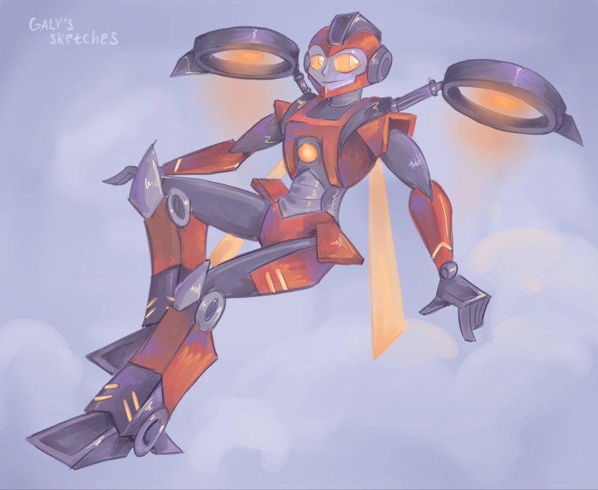 1girl, alien, breasts, colored_skin, flying, galvgp, grey_skin, helmet