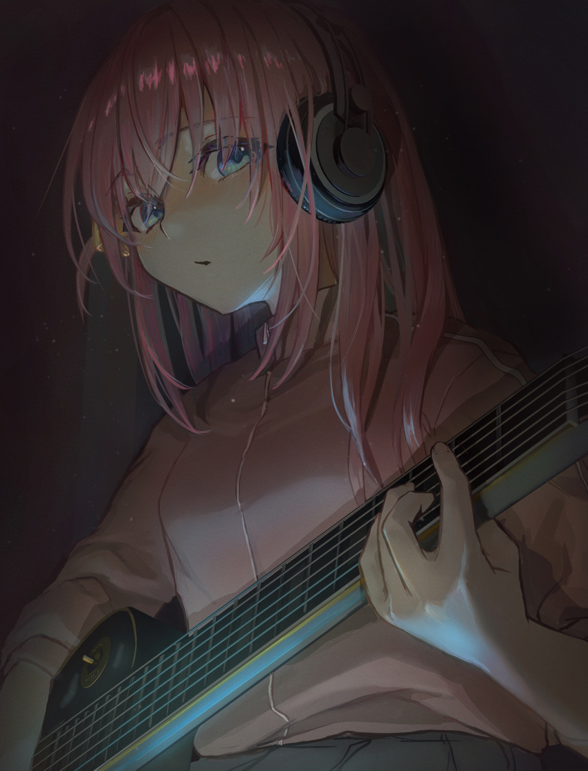 1girl, absurdres, bangs, blue_eyes, bocchi_the_rock!, breasts, dekalco, gotou_hitori