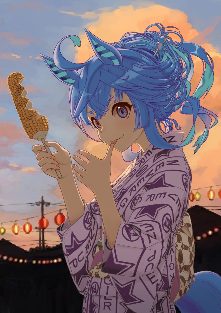 1girl, @_@, ahoge, alternate_costume, alternate_hairstyle, animal_ears, bangs, bite_mark