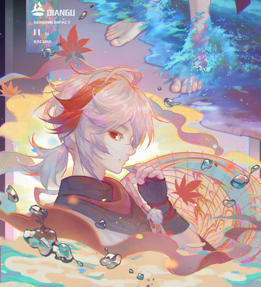1boy, ahoge, bangs, barefoot, commentary, crossed_bangs, english_commentary, fingernails