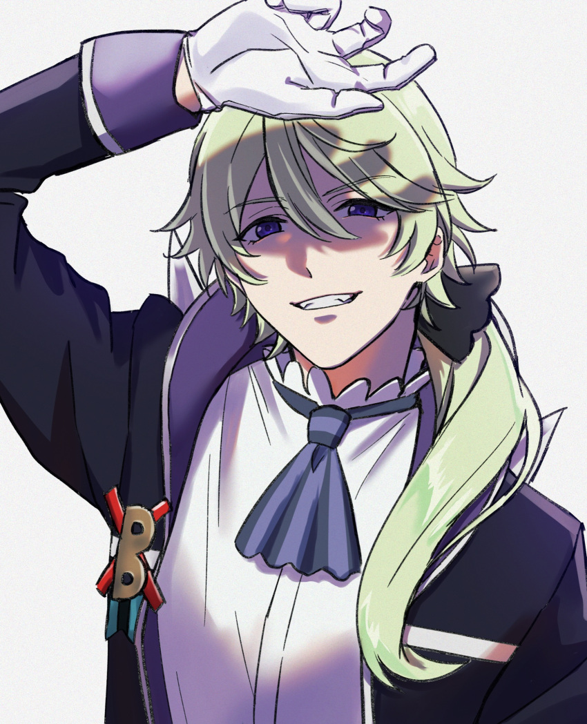 1boy, bangs, commentary, dao_(daao_bf), delicious_party_precure, evil_grin, evil_smile, formal