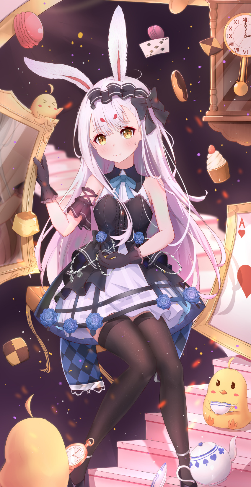 >_<, 1girl, absurdres, ace_of_hearts, animal_ears, azur_lane, black_dress, black_gloves