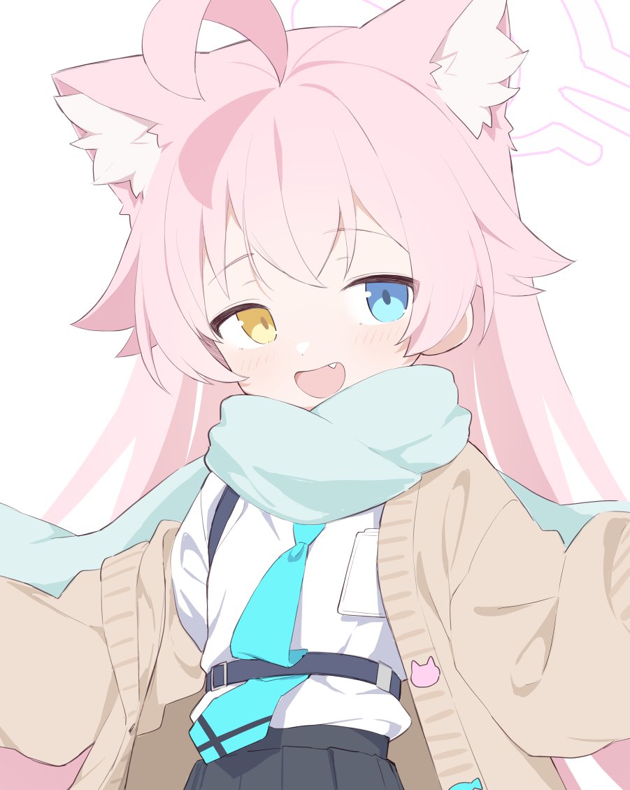 :d, ahoge, animal_ear_fluff, animal_ears, blue_archive, blue_eyes, blue_necktie, cat_ears
