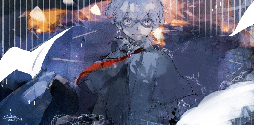 1boy, chain, choujin_x, cloak, collared_shirt, glasses, higashi_azuma_(choujin_x), highres
