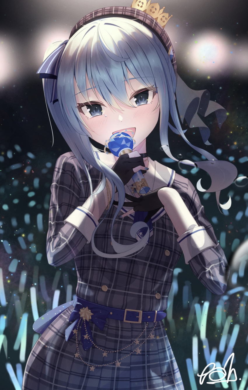 1girl, absurdres, ascot, bangs, beret, black_gloves, blue_ascot, blue_choker
