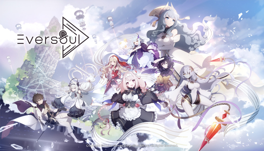 1boy, aircraft, airship, android, arm_under_breasts, black_gloves, black_hair, blonde_hair
