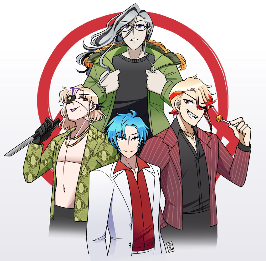 4boys, akiyama_shun, akiyama_shun_(cosplay), axel_syrios, black_hair, blonde_hair, blue_hair, candy