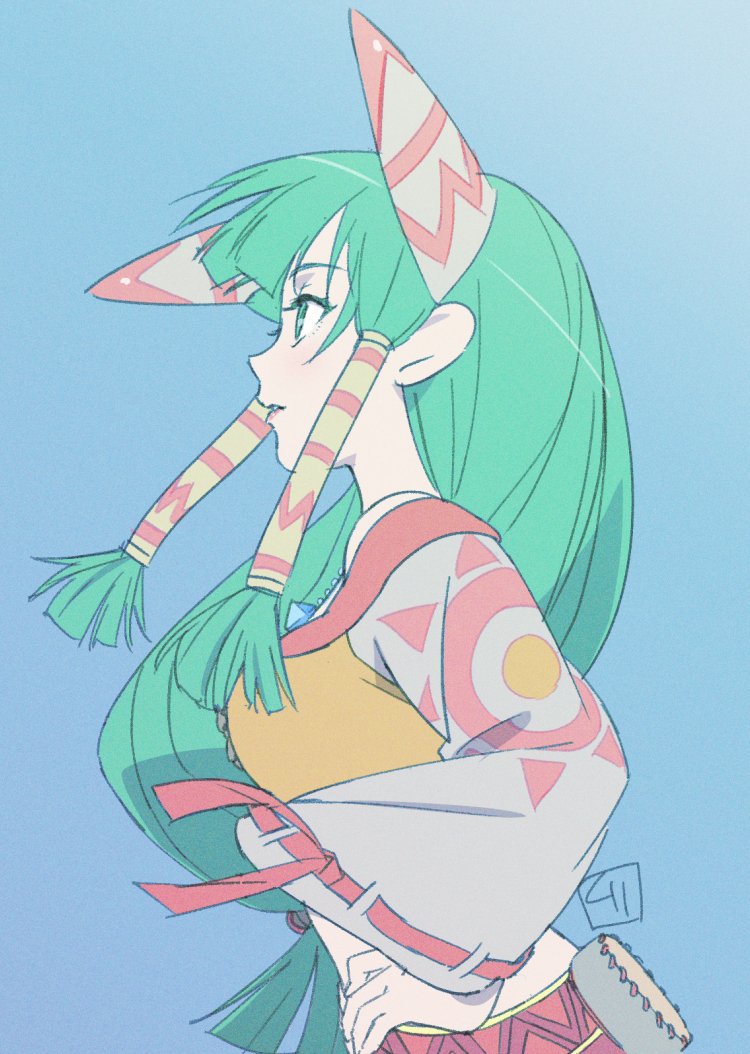 1girl, breasts, commentary, feena_(grandia), grandia, grandia_i, green_eyes, green_hair
