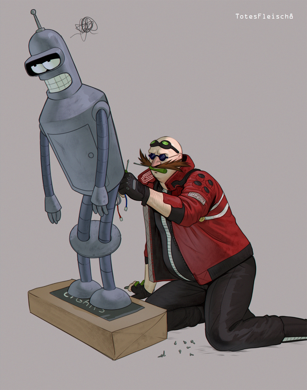 2boys, arm_hair, arm_support, arm_up, artist_name, bald, bender_bending_rodriguez, between_fingers