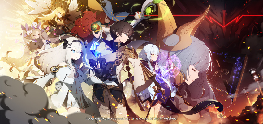 1boy, 1other, adrianne_(eversoul), aircraft, airship, angel, angel_wings, animal