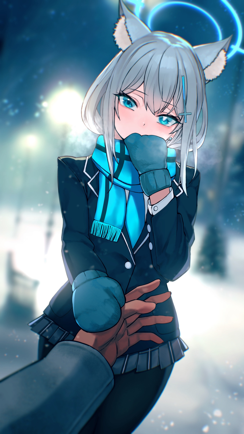 1girl, 1other, absurdres, animal_ear_fluff, animal_ears, blazer, blue_archive, blue_eyes