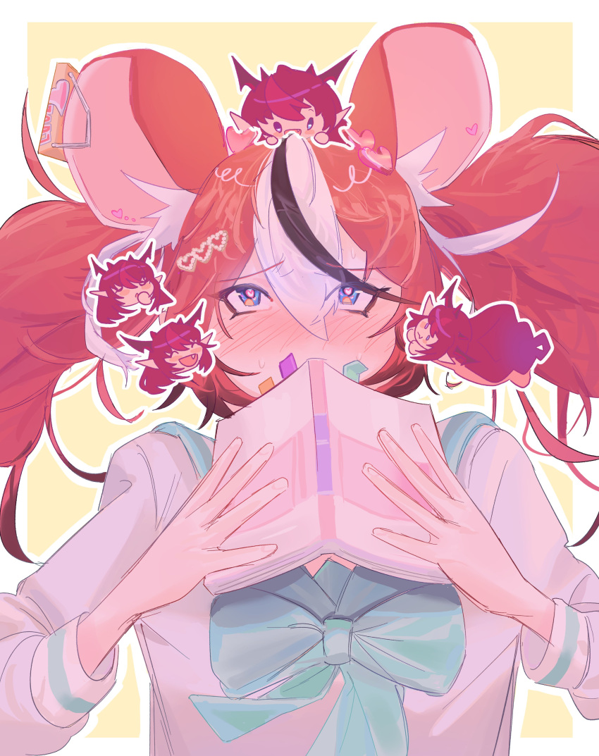 2girls, absurdres, animal_ear_fluff, animal_ears, bangs, black_hair, blue_eyes, blush