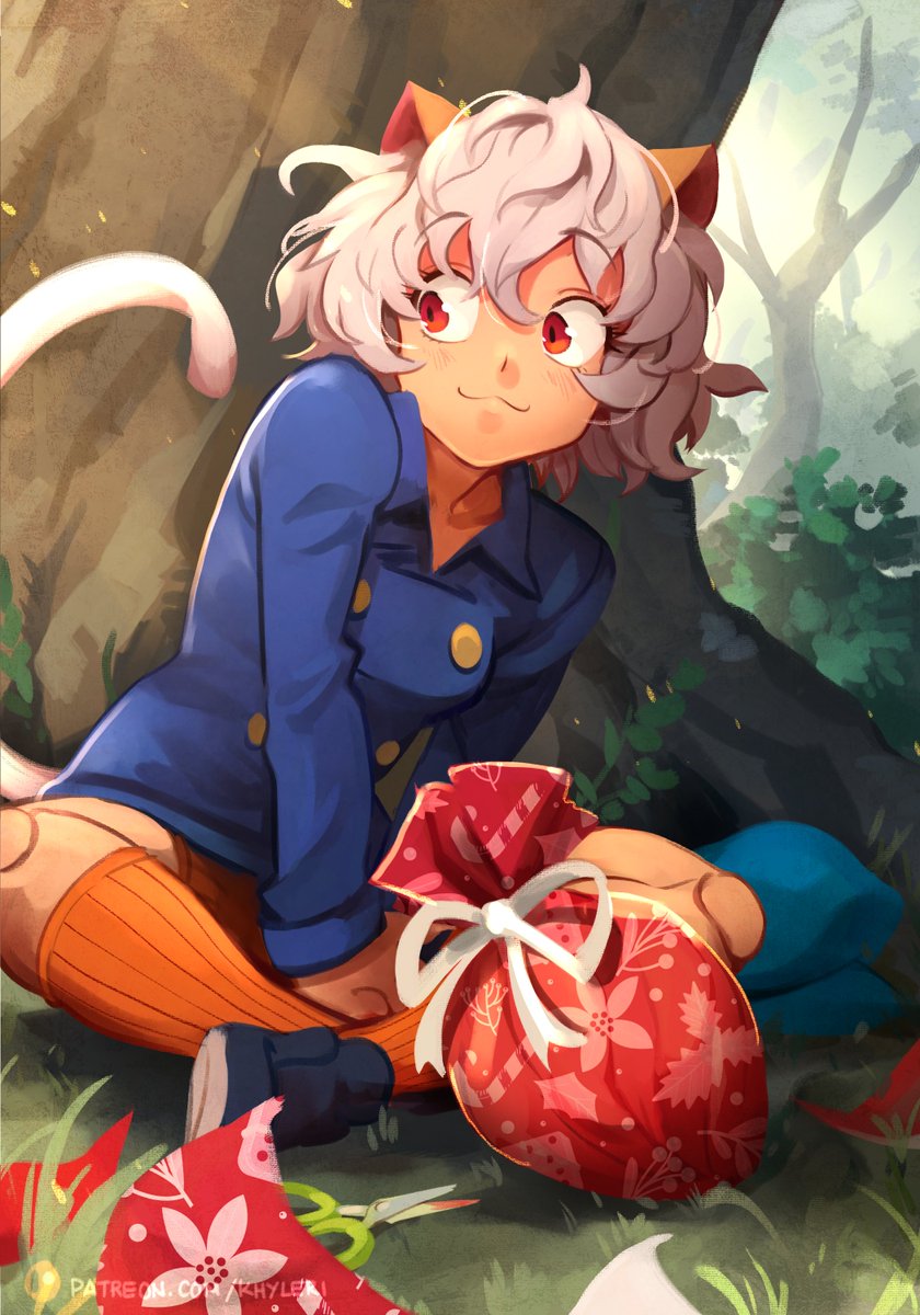 1girl, :3, androgynous, animal_ears, bangs, blue_jacket, breasts, bush