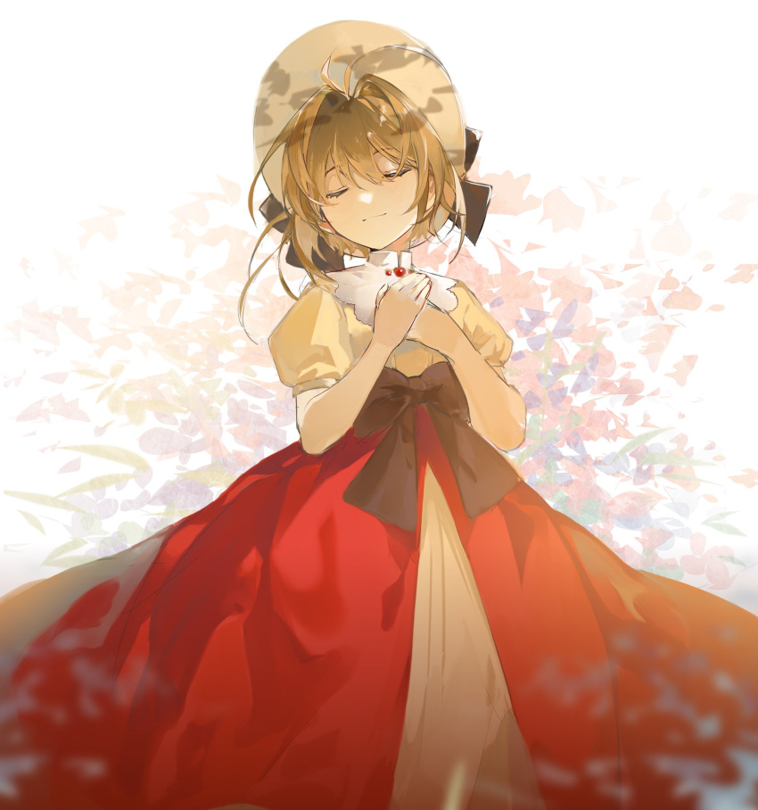 1girl, antenna_hair, black_bow, bow, brown_hair, cardcaptor_sakura, closed_eyes, collar