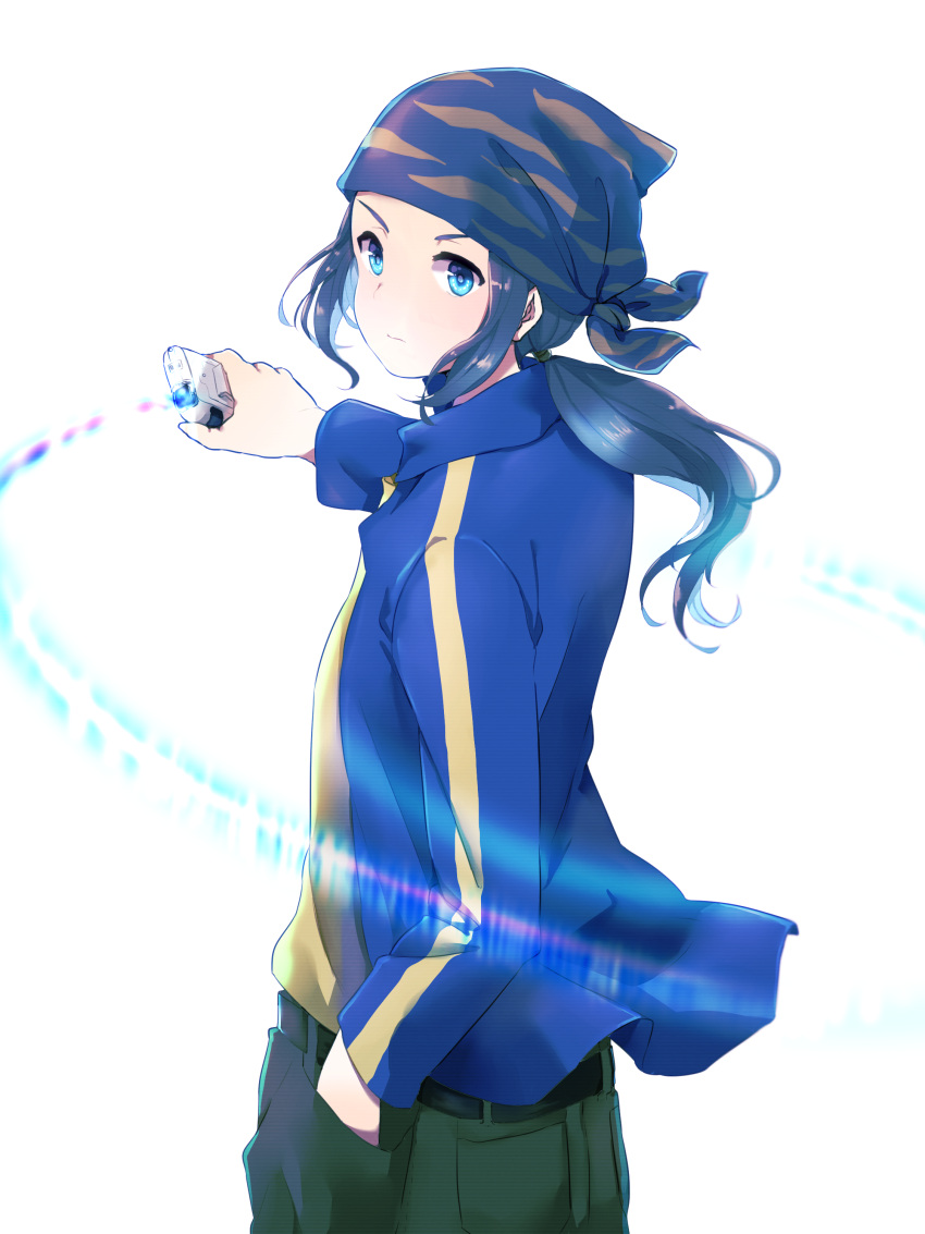 1boy, absurdres, bandana, black_hair, blue_eyes, blue_jacket, digimon, digimon_frontier