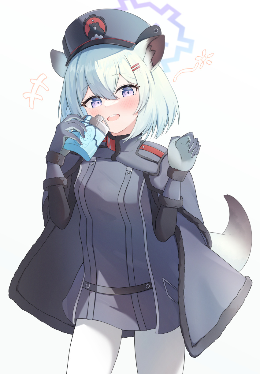 1girl, :d, absurdres, animal_ears, belt, blue_archive, blue_hair, blush