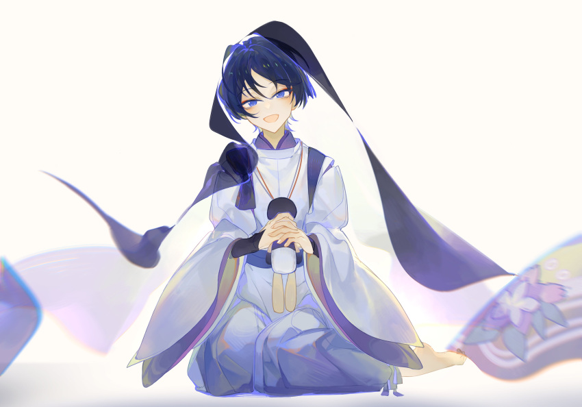 1boy, absurdres, bangs, barefoot, blue_eyes, blurry, depth_of_field, doll