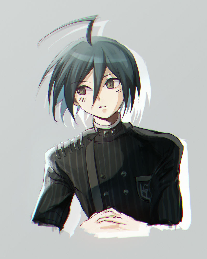 1boy, ahoge, bangs, black_hair, breast_pocket, brown_eyes, colored_shadow, cropped_torso