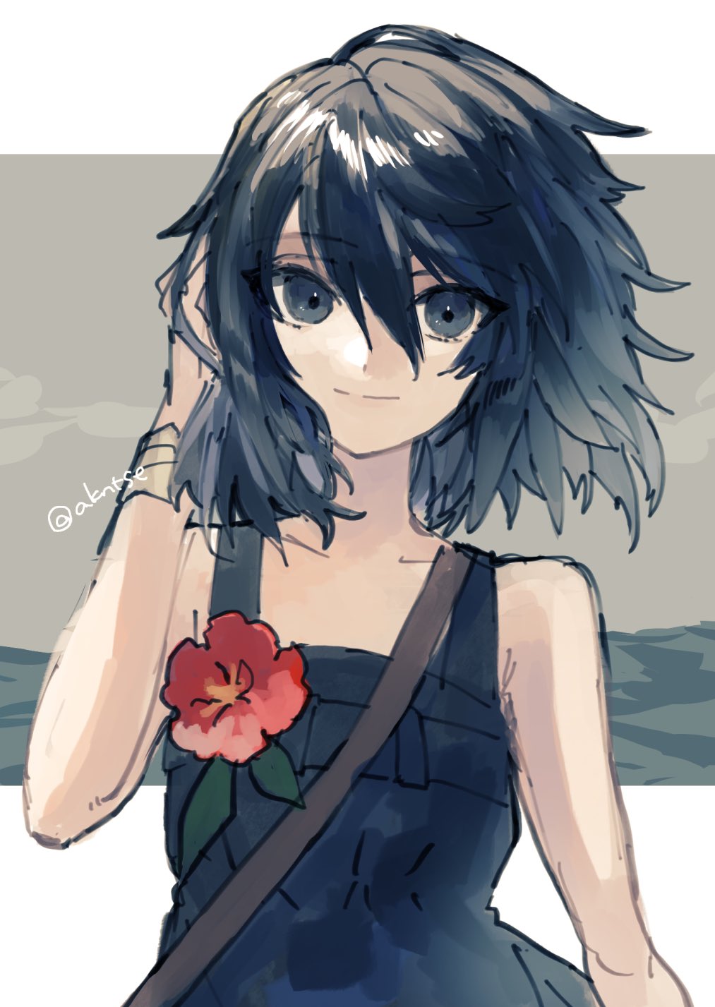 1girl, anita_(arknights), arknights, bare_shoulders, black_dress, black_eyes, black_hair, dress