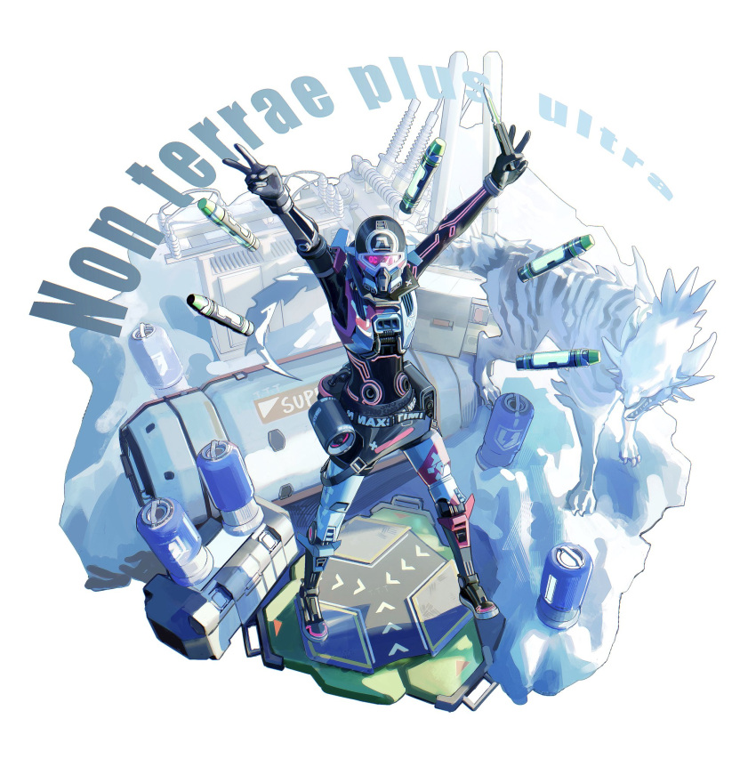 1boy, apex_legends, assault_visor, balisong, black_bodysuit, black_gloves, bodysuit, butterfly_knife_(apex_legends)