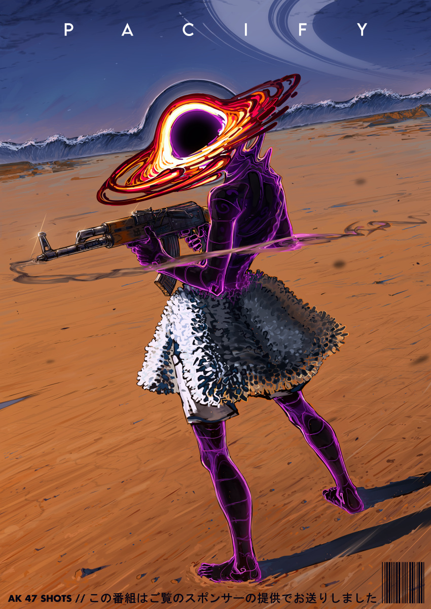 absurdres, aerovity, ak-47, assault_rifle, barcode, barefoot, black_skin, blackhole-chan