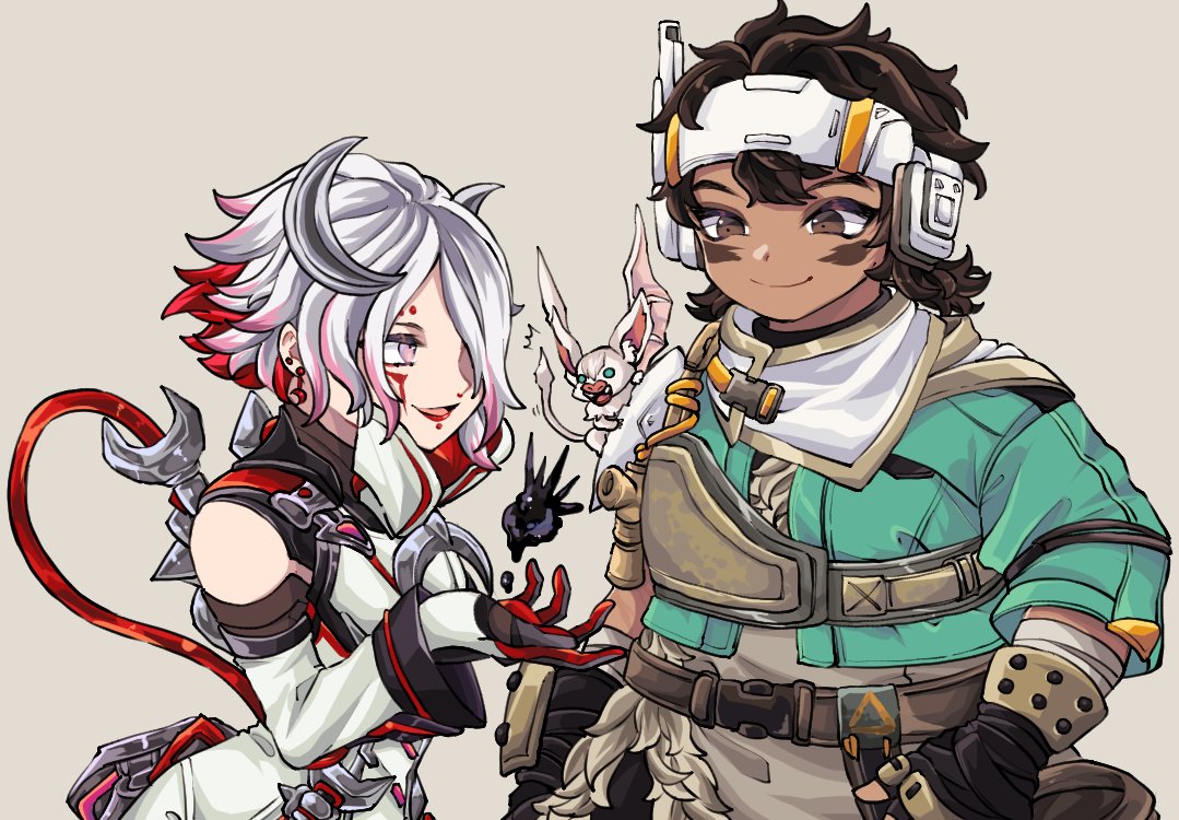 2girls, animal_on_shoulder, animification, apex_legends, aqua_jacket, bat_(animal), black_gloves, blood_moon_catalyst