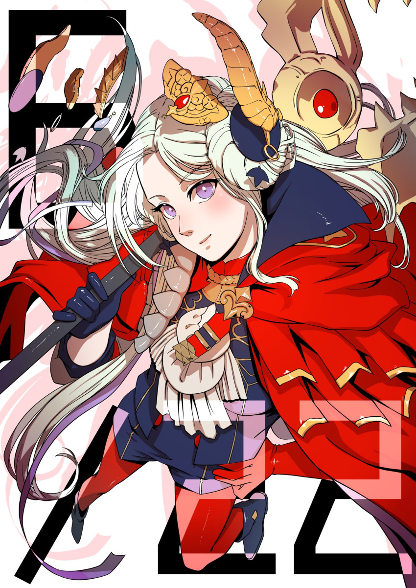 1girl, aduti_momoyama, asymmetrical_gloves, axe, aymr_(fire_emblem), battle_axe, blue_footwear, blue_gloves