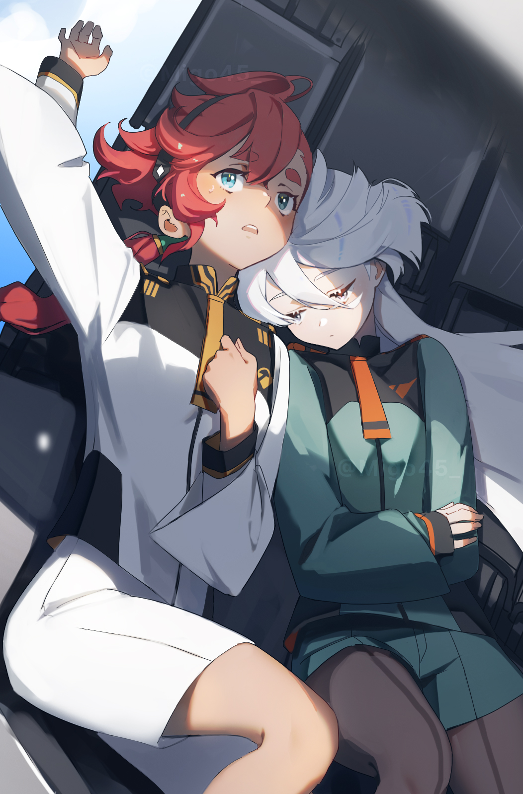 2girls, asticassia_school_uniform, blue_eyes, grey_eyes, gundam, gundam_aerial, gundam_suisei_no_majo, hairband