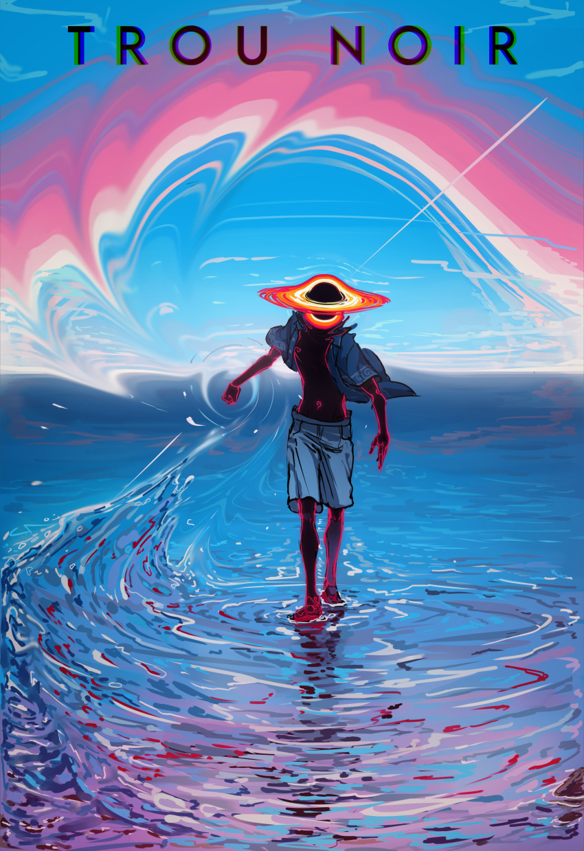 1other, absurdres, aerovity, black_hole, blackhole-chan, blue_shorts, blue_sky, clenched_hand