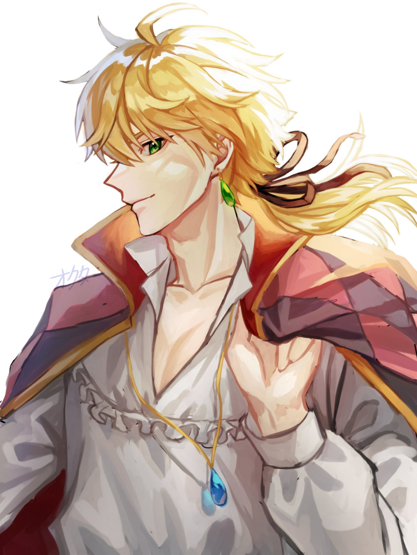1boy, ahoge, bishounen, blonde_hair, blouse, borrowed_character, cape, cosplay