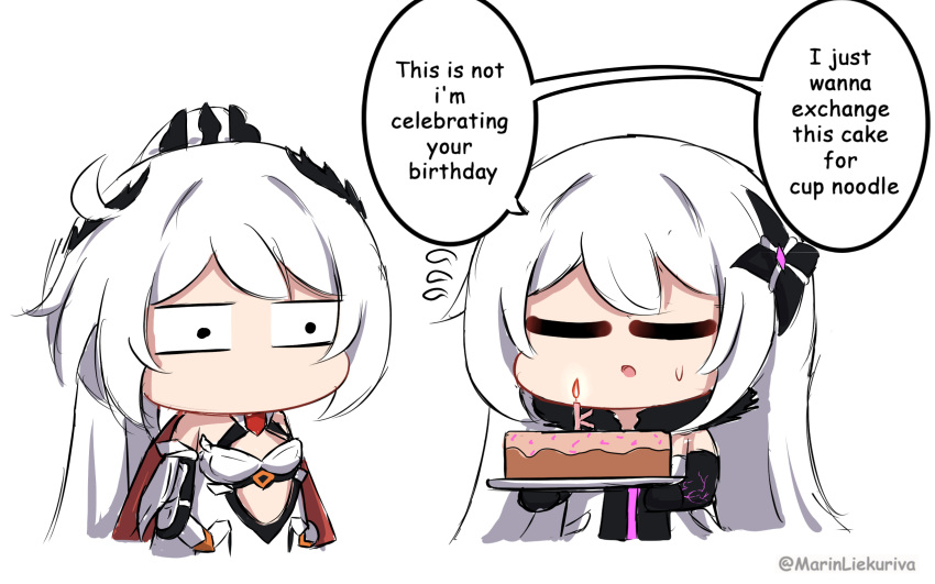 2girls, ahoge, anniversary, armor, armored_dress, bangs, bare_shoulders, birthday