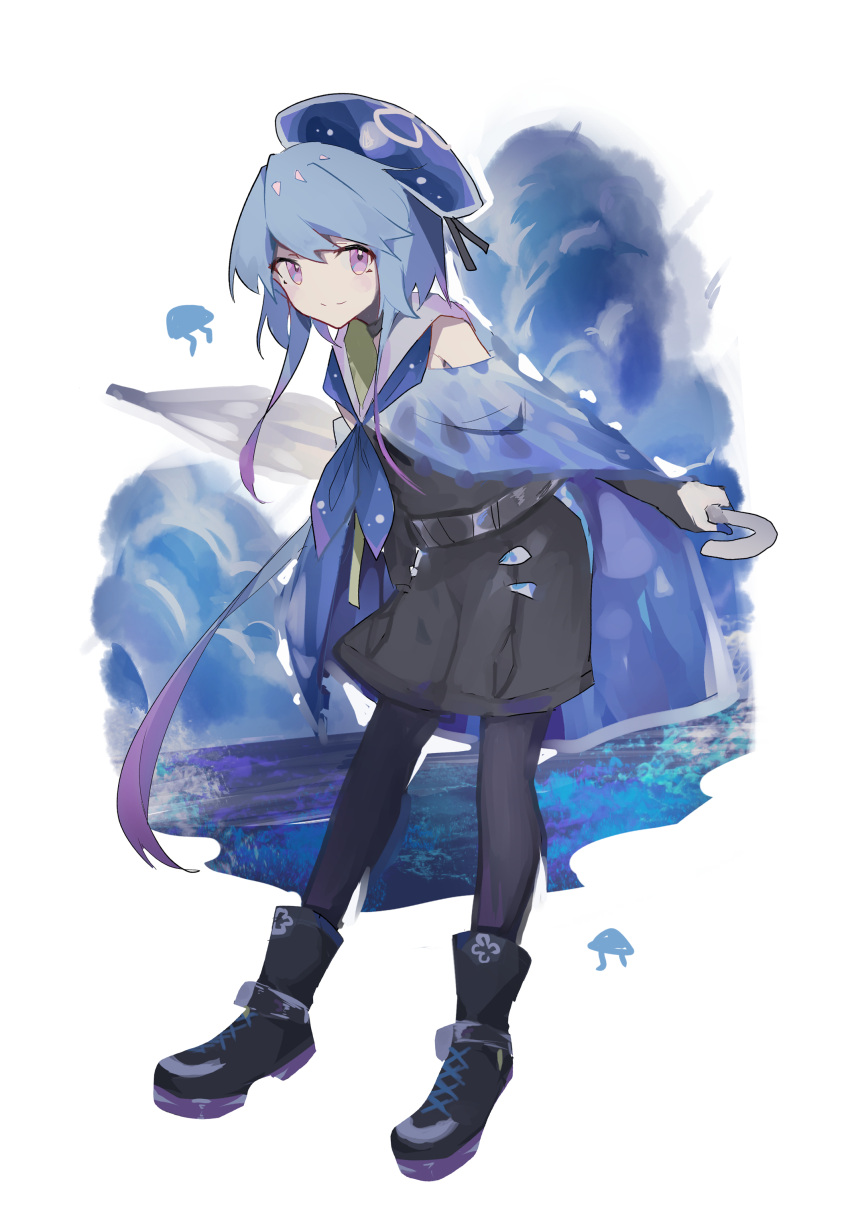 1boy, absurdres, arknights, bangs, black_footwear, black_pantyhose, black_ribbon, black_shirt