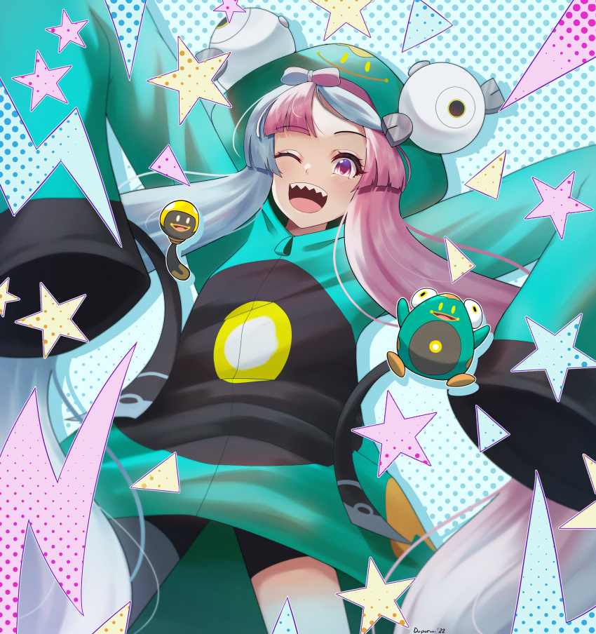 1girl, alternate_costume, aqua_hair, bellibolt, bow-shaped_hair, character_hair_ornament, doiparuni, hair_ornament