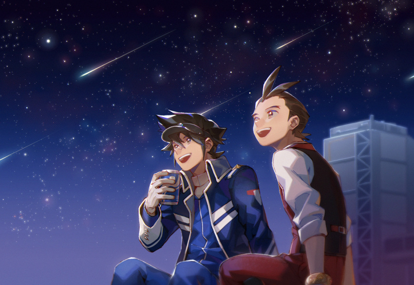 2boys, ace_attorney, apollo_justice, bangs, black_hair, blue_jacket, blue_track_suit, brown_eyes