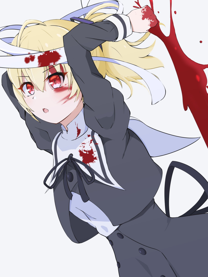 1girl, ahoge, andou_tazusa, arms_behind_head, arms_up, assault_lily, bandaged_head, bandages