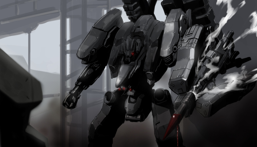 absurdres, armored_core, armored_core_6, battle, character_request, clenched_hand, dripping, glowing