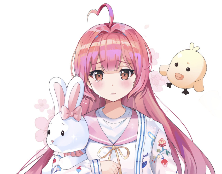 1girl, ahoge, animal, bad_id, bad_twitter_id, bangs, bird, blush