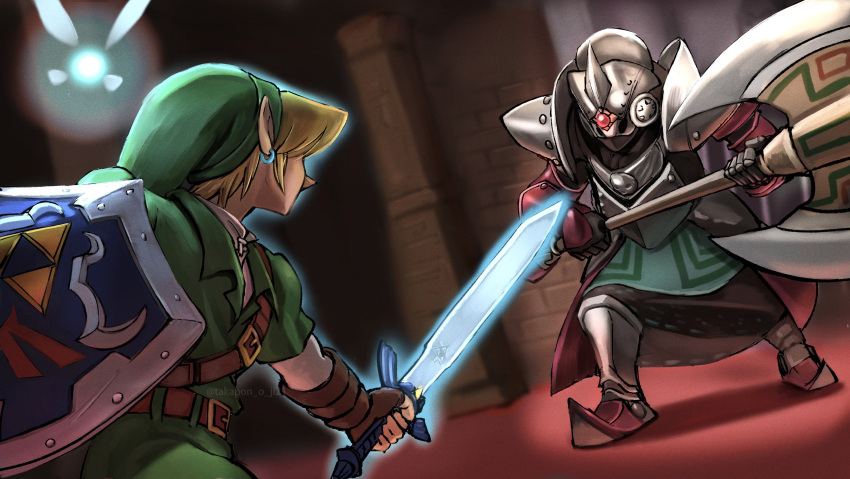 absurdres, armor, axe, battle, blonde_hair, breastplate, brown_gloves, earrings
