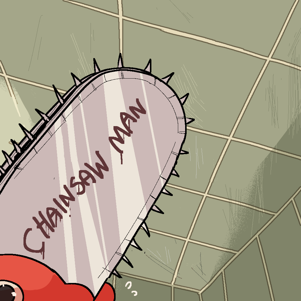 album_cover_redraw, chainsaw, chainsaw_man, copyright_name, death_grips, derivative_work, english_text, flying_sweatdrops